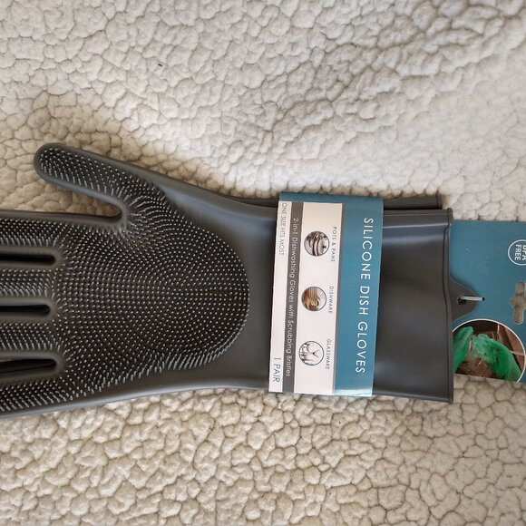 NEW Silicone Dish Gloves 2-1 with Scrubbing Bristles - Picture 5 of 6